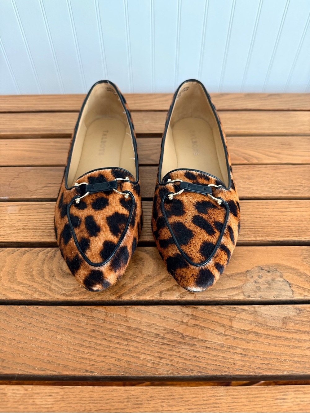 Talbots Francesca driving flats leopard print calf hair sz7